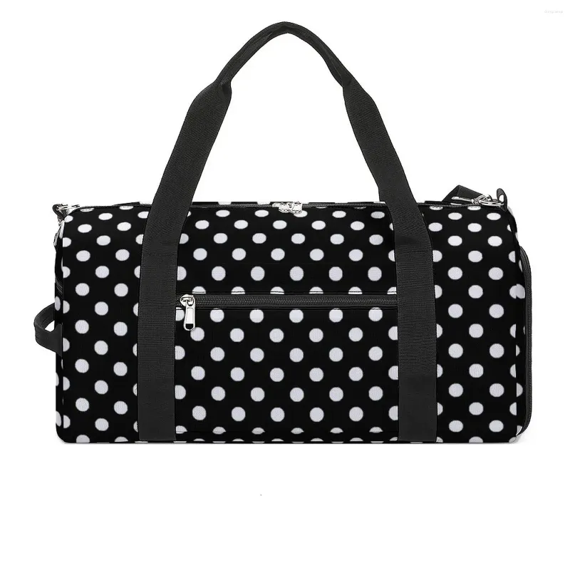 Outdoor Bags Black White Polka Dot Sports Classic Spots Print Travel Gym Bag Large Graphic Handbags Men's Pattern Portable Fitness