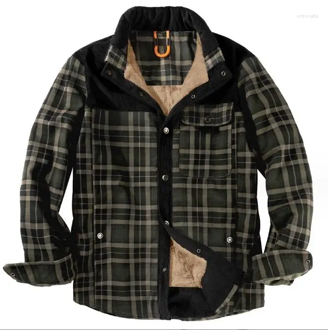 Chemises décontractées pour hommes Chemise à carreaux avec peluche hiver coupe-vent et veste à capuche chaude en pur coton