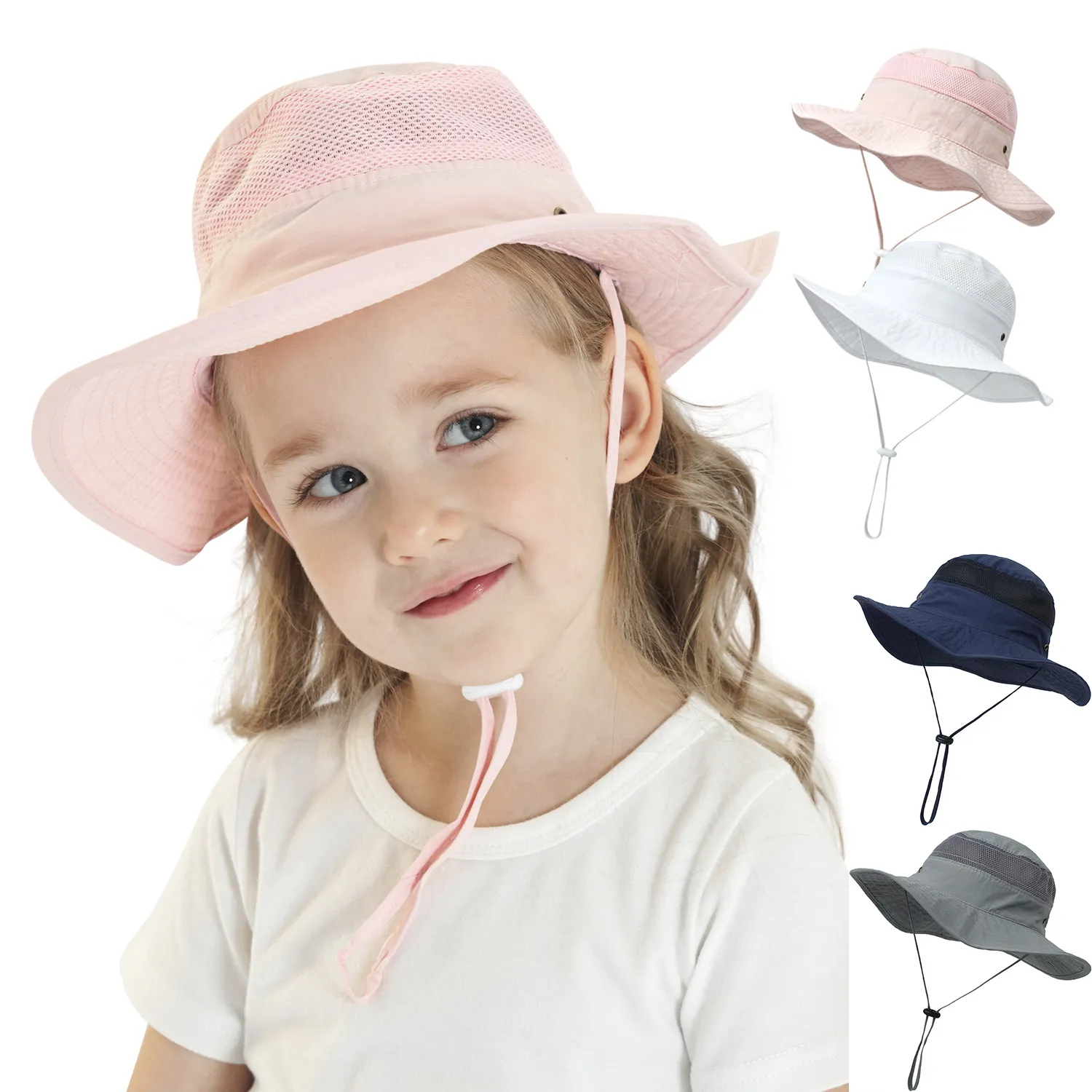 Cappello da sole per bambini 2023 Estate Maglia di colore puro Catena Cappelli a secchiello per esterni Traspirante Ragazzi per ragazze Cappello protettivo UV