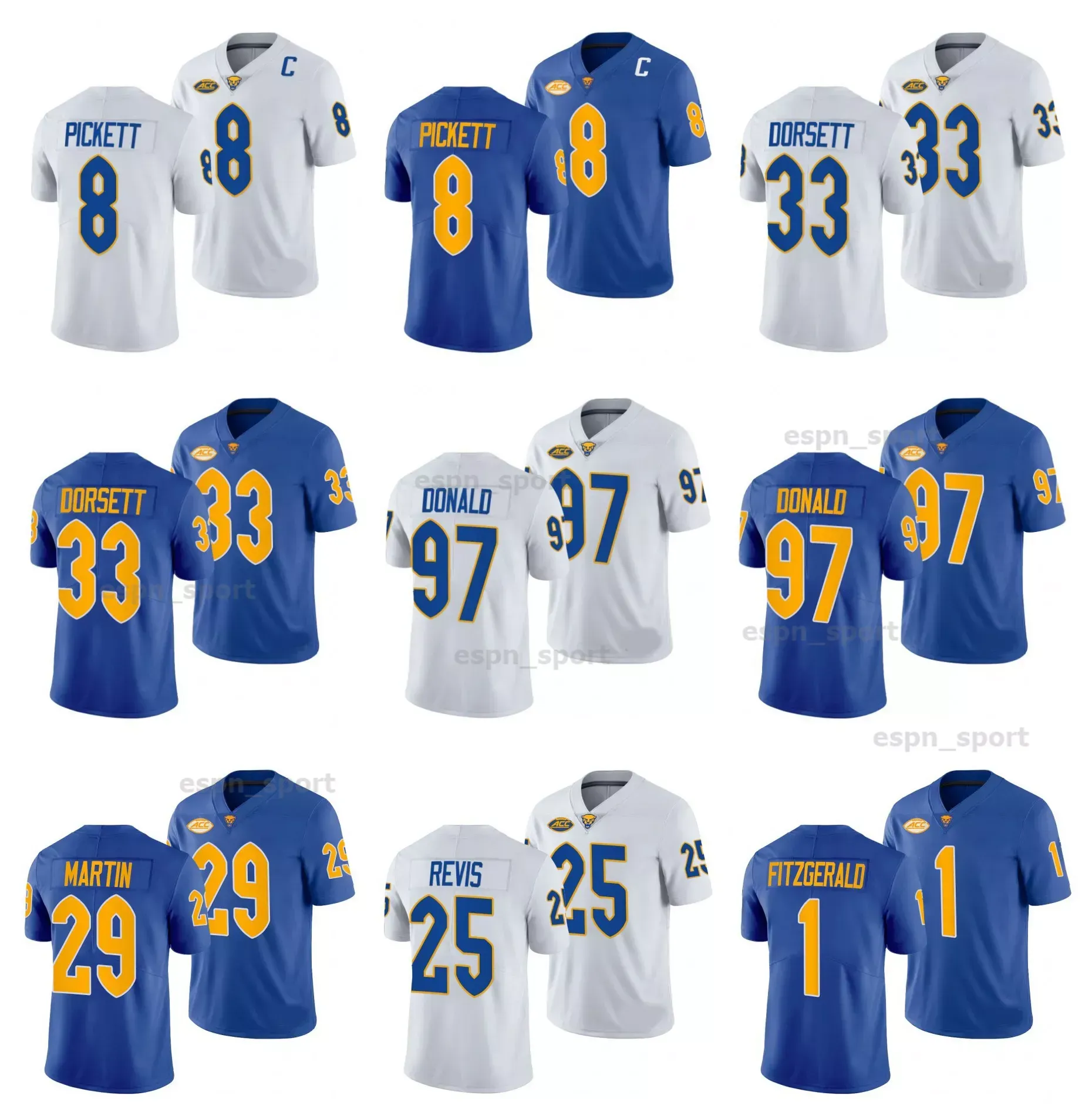 Maglia da calcio Pitt Panther College Kenny Pickett Tony Dorsett Aaron Donald Curtis Martin Darrelle Revis Larry Fitzgerald James Conner Addison Taglia S-4XL