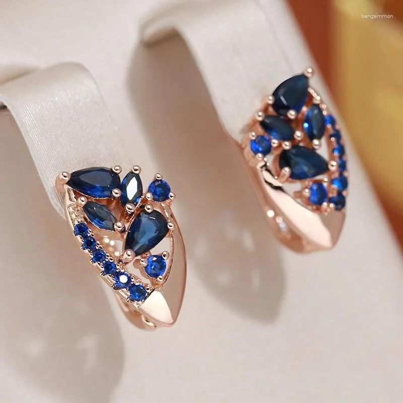 Dangle Earrings JULYDREAM Hollow Inlay Geometric Blue Zircon Drop Trendy 585 Gold Color Party Accessories Women Light Luxury Jewelry