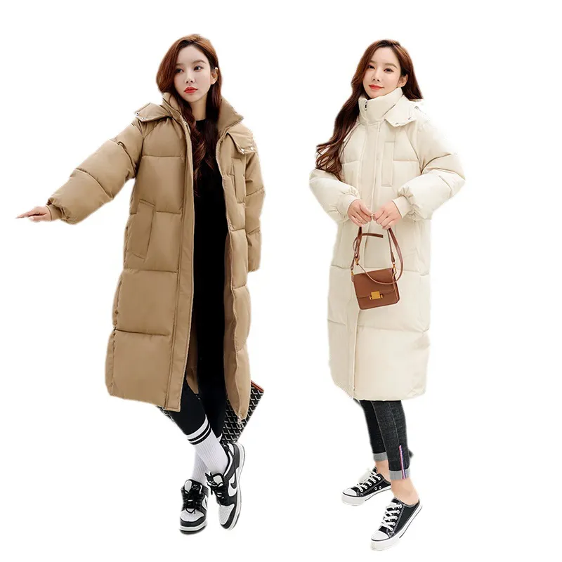 2023 Winter down Cotton Jacket Women's Long below the Knee Loose plus Size Cotton-Padded Coat Thickened New Cotton-Padded Coat Bread Coat