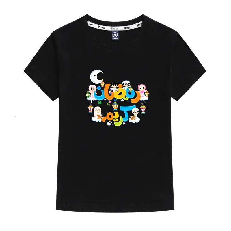 T-shirts Ramadan Moon T-shirt Girls Fun Cartoon Gedrukte kleding Kleding T-shirt 100% Katoen Summer Top Boys 'T-shirt 230412