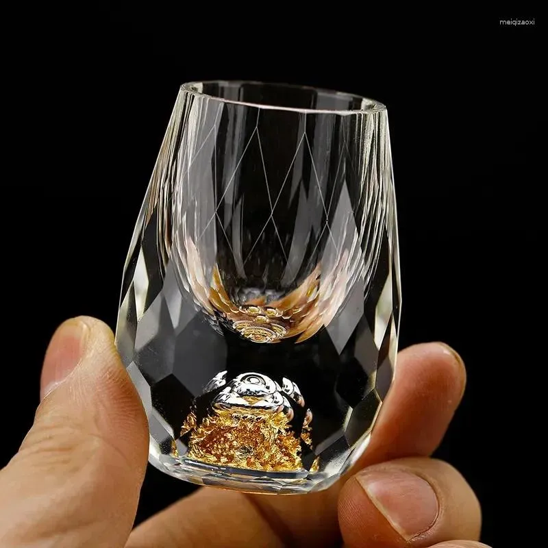 Vinglasskull Sakt dubbel Shochu Crystal Cup Glass Hardlikör Folie High-End Luft Luxury Bottom Presents Bar Vodka Gold Tea