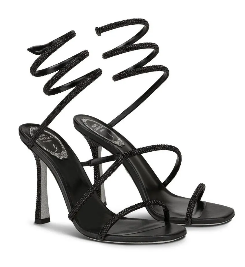 Zomer luxe rene vrouwen cleo sandalen schoenen kristal-verstrikte strappy vrouwen caovilla's hoge hakken dame gladiator sandalias feestje bruiloft sexy wandelen