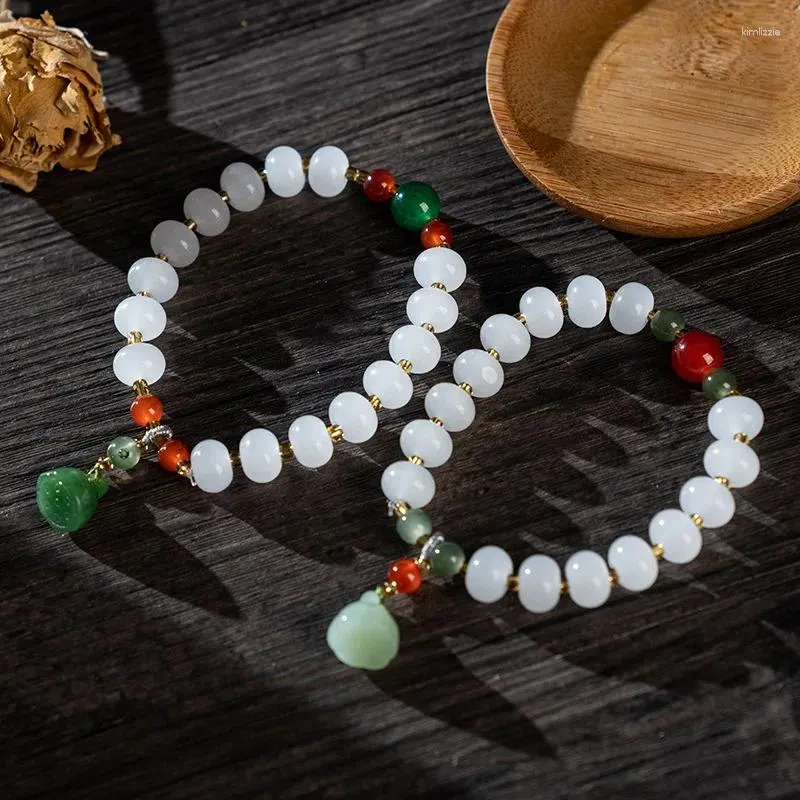 Strand Natural Green Jade Flower Waterdrop Pendant Multicolor Rutilated Quartz Crystal Beaded Bracelet Women Fine Jewelry