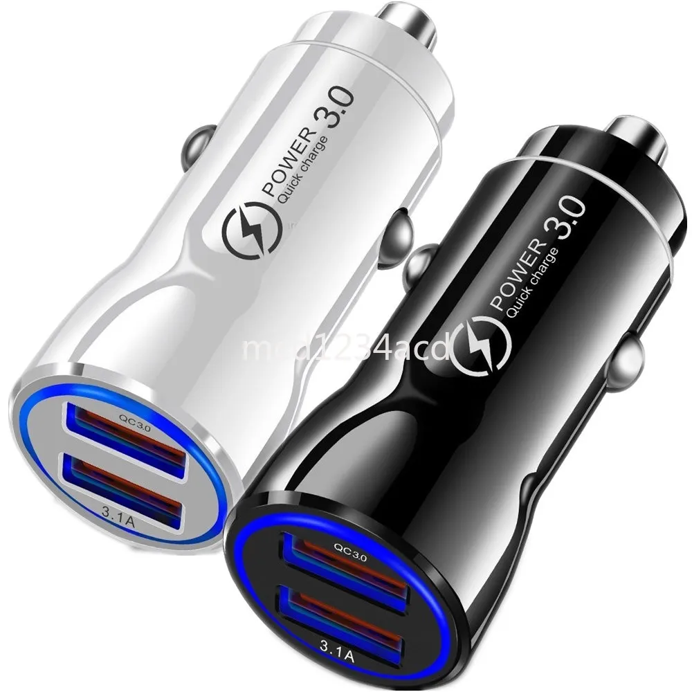 Snabb laddning 18W Dual Ports USB Car Charger Vehicle Power Adapters för iPad iPhone 11 12 13 14 15 Pro Max Samsung S20 S23 S24 HTC Android M1 PC Mp3
