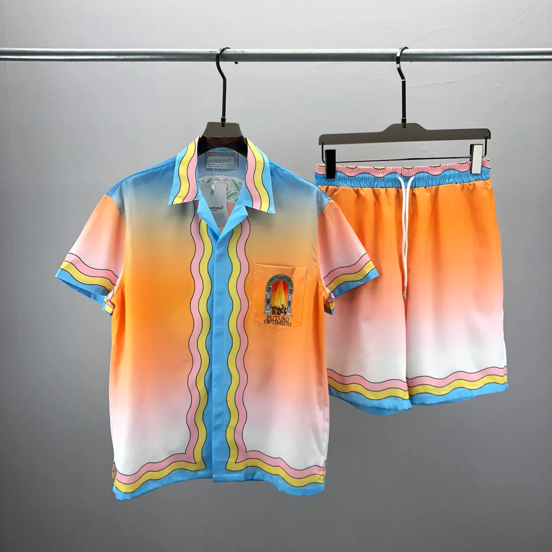 Tracki męskie 2023 Kwiaty tenisowe Stripes Men Kobiety Krótki zestaw T Shrt Hawaje Beach Suit Koszulka Hip Hop Koszula Para garnitury W78