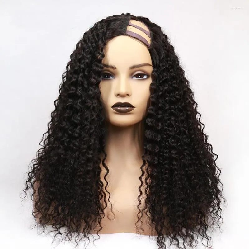 Curly Wig U del Human Hair Wigs 150% densitet för svarta kvinnor med justerbar rem naturlig plockad remy brasiliansk