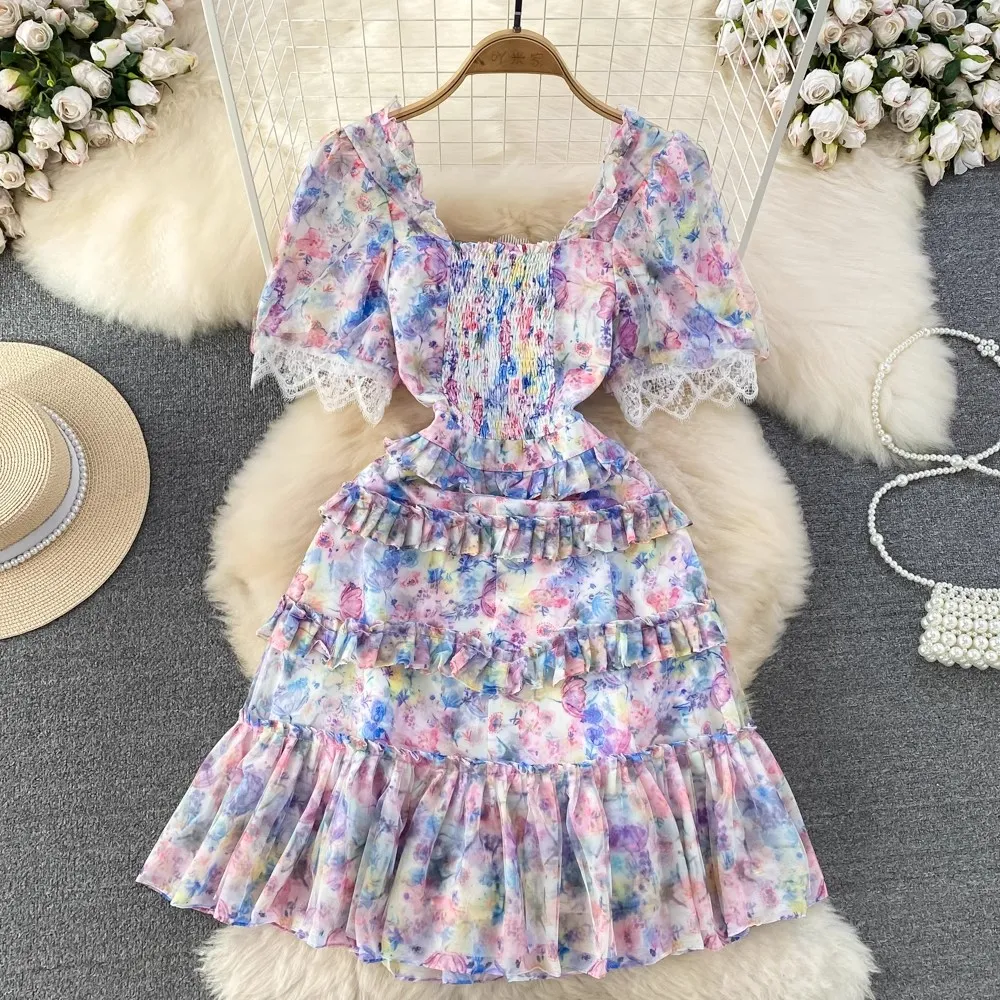 chiffon flower patchwork dress Chiffon Puffs Mini Dress - Blue, Large | Hazel and Olive