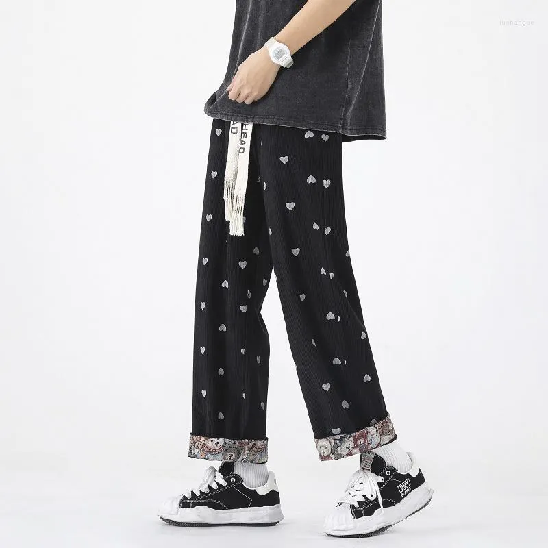 Pantalons pour hommes Japonais Bear Love Corduroy Loose Straight Version coréenne de High Street Casual