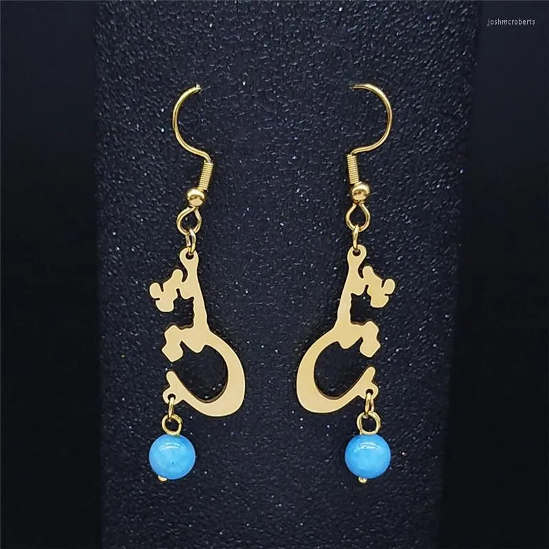 Boucles d'oreilles pendantes avec poèmes d'amour persans, pierre naturelle, en acier inoxydable, bijoux goutte pour femmes, Boucle Oreille E3503