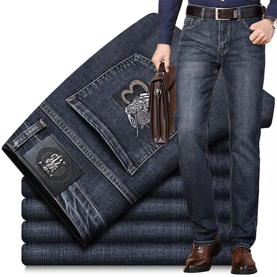 New Men's Jeans Slim Elastic B Word Brand Autumn Winter Fashion Business Trousers Classic Style Cotton Jeans Denim Pants 2011229R