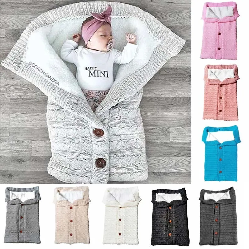 Sacos de dormir Baby Inverno Inverno Sacos de dormir quente botão infantil malha swaddle wrap swadling sroller wrap Toddler manta sacos de dormir 230412