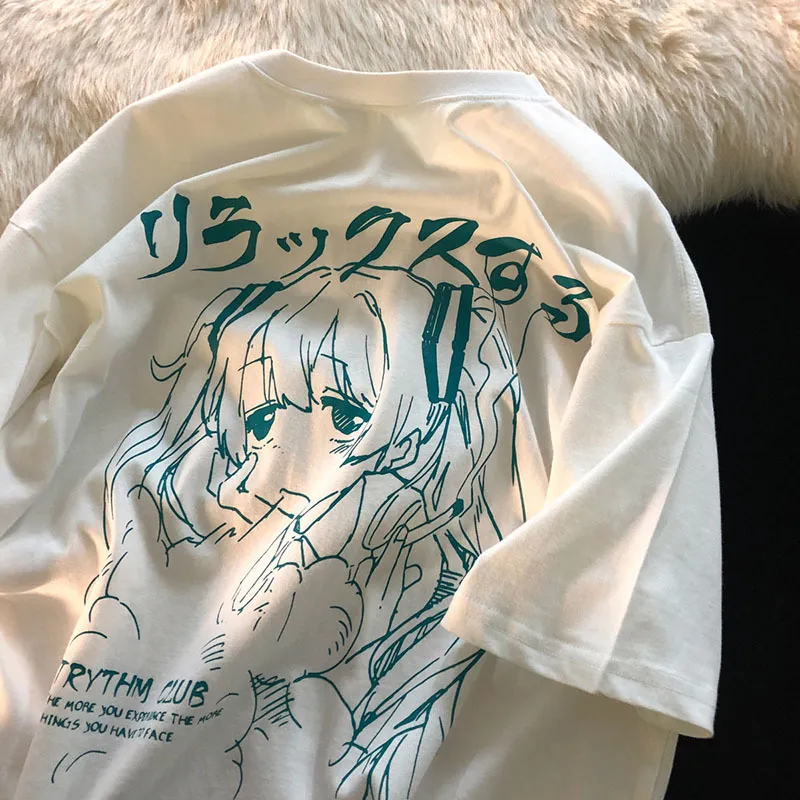 メンズTシャツTシャツ女性アニメY2K特大Tシャツプリントカワイイ衣類日本語グラフィックストリートウェアTシャツHARAJUKU GRUNGE TOPS 230412