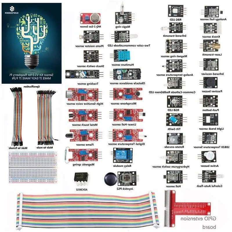 Бесплатная доставка базового комплекта датчиков для Raspberry Pi 3, 2 и RPi 1 Model B с 40-контактной платой расширения GPIO, соединительными проводами Jvqkl