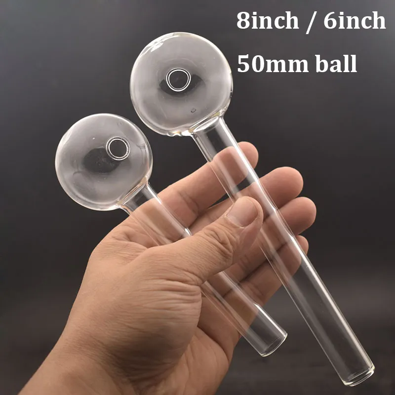 Billigaste glasoljebrännare rör rökningstillbehör 20 cm 15cmlenght 50mm boll klar färg transparent stora rör nagelspetsar bong hopah accessoarer