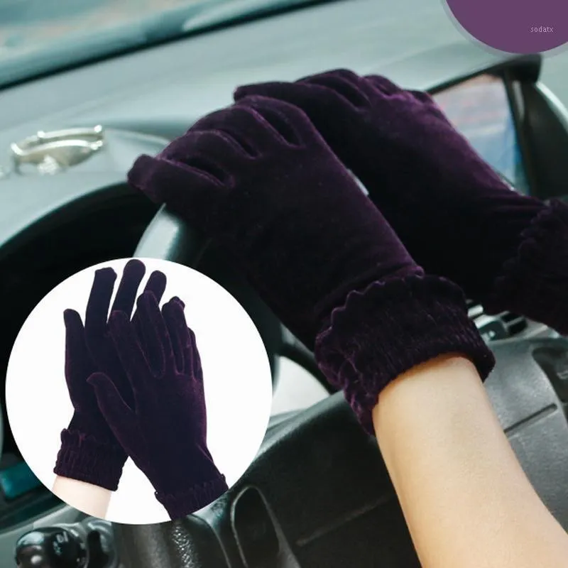 Cinq doigts gants 2023 femme mode chaud Satin dame solide velours femme coupe-vent hiver doux thermique confortable mitaine