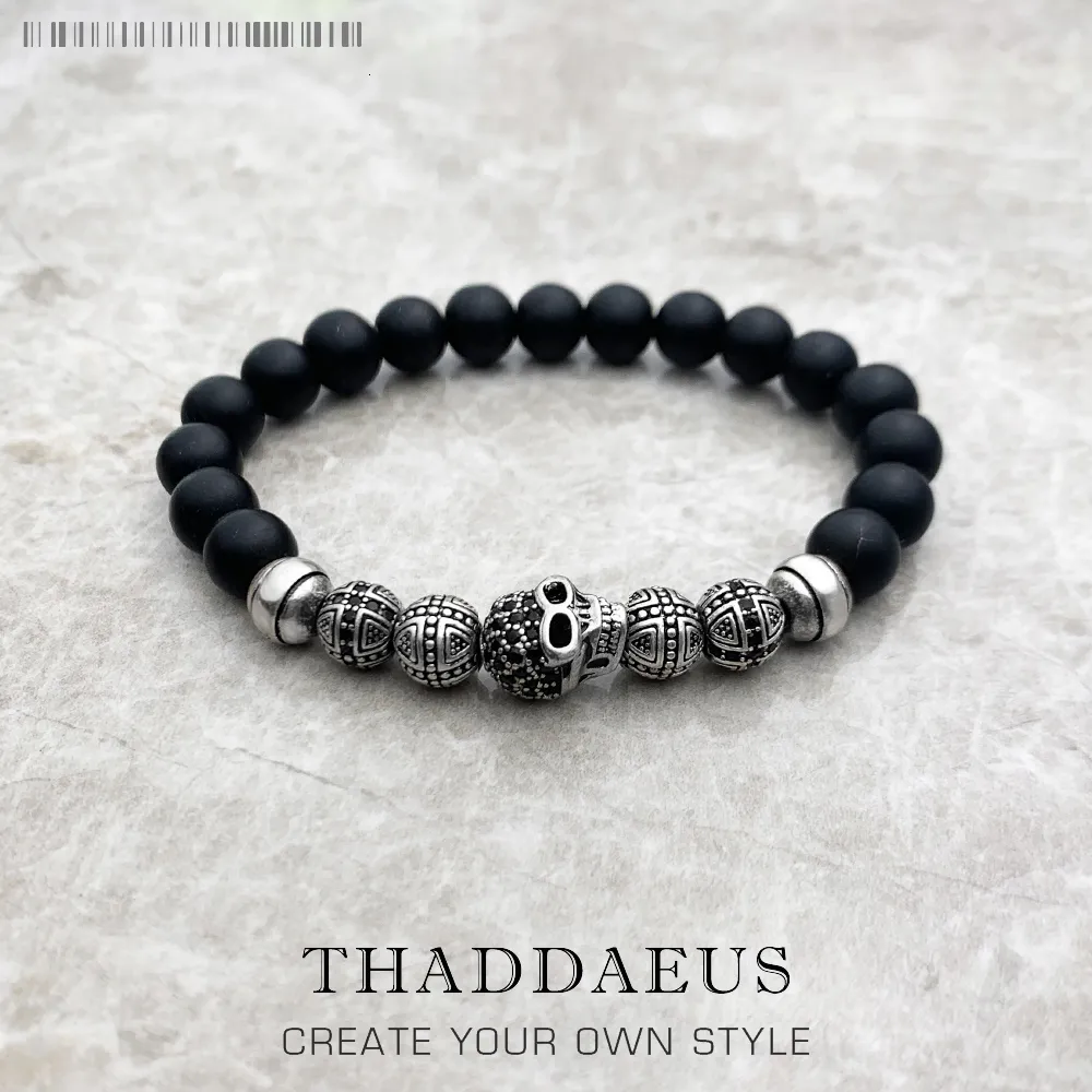 Chain Skull Cross Bead Armband Europe Style Rebel Fashion Punk smycken för män och kvinnor 925 Sterling Silver Obsidian Gift 230412