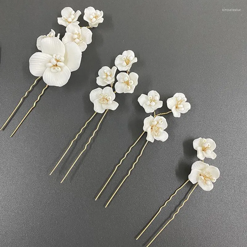 Pinces à cheveux 4 pièces blanc plante fleur épingles bijoux de mariage accessoires mariée femmes diadème tête décoration ornement