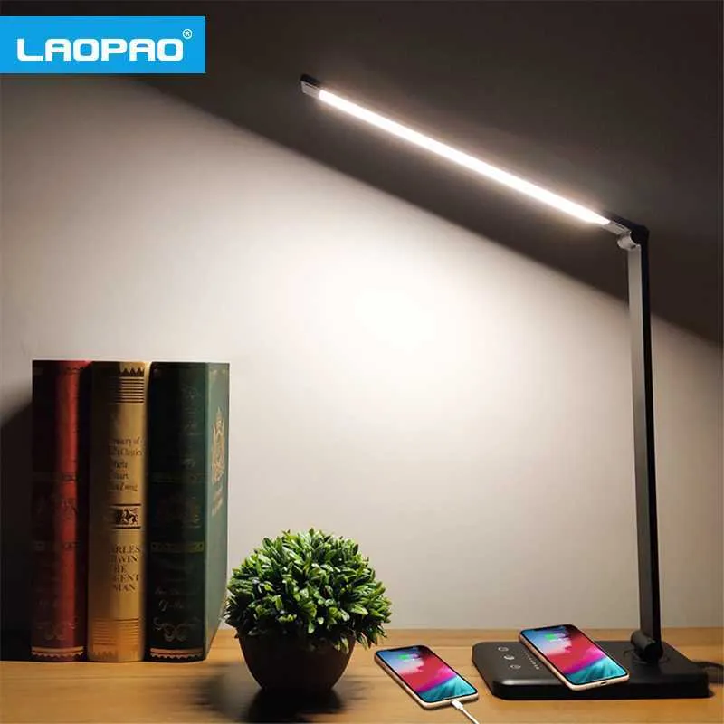 Lámparas de escritorio LAOPAO 52PCS Lámpara de escritorio LED 5 colores Continuo Regulable Táctil USB Cargable Lectura Protección ocular con temporizador Lámpara de mesa Luz nocturna P230412