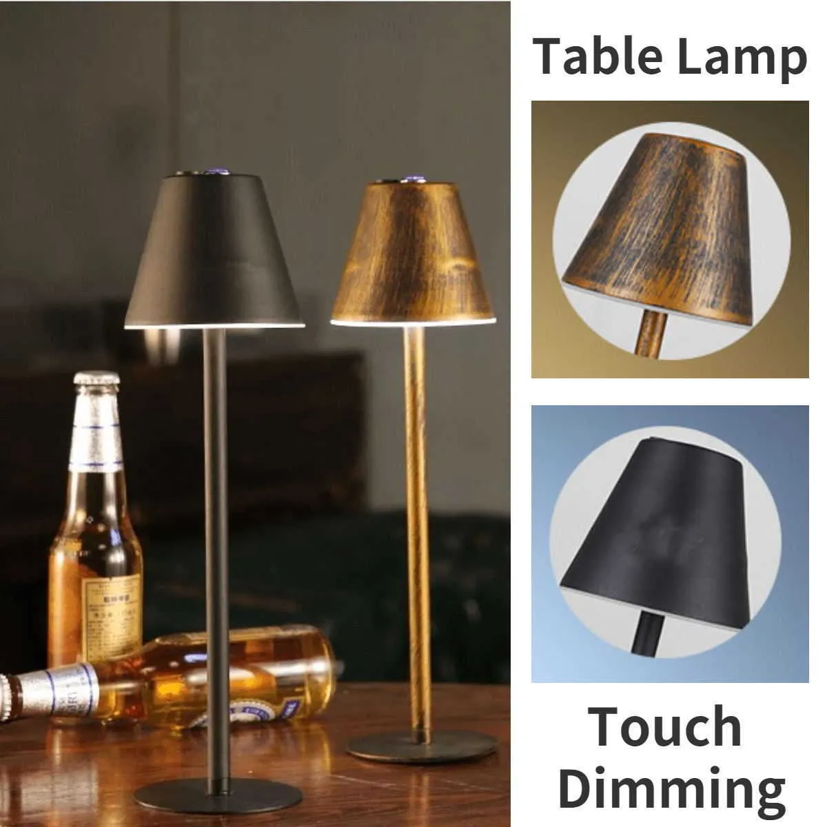 Desk Lamps Nordic Art Cordless Bar Table Lamp USB Touch Dimming Desk Lamp LED Eye-Protection Bedside Lamp for Restaurant Cafe Bedroom Decor P230412