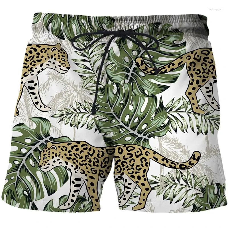 Shorts masculinos estilo desenho animado animal padrão casual cordão de alta qualidade leopardo tigre esportes