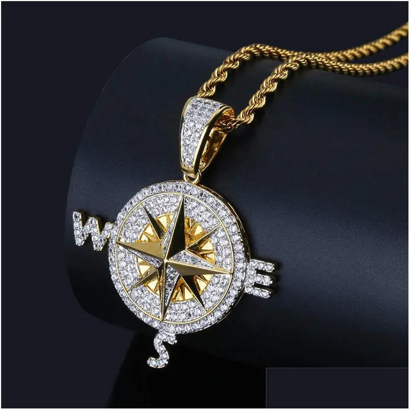 Pendant Necklaces Nautical Compass Necklace For Mens Hiphop Jewelry Gold Sier Plated Fashion Women Hip Hop Drop Delivery Pend Dhgarden Otvhe