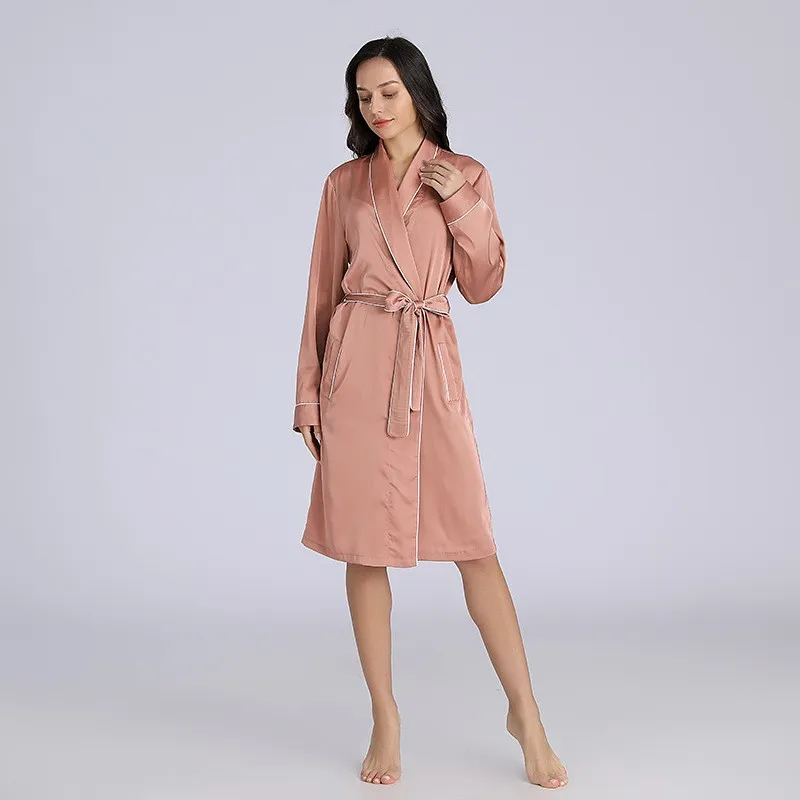 Spring, summer and fall loose plus-size bridal gown simulates silk bathrobe outer gown Wedding bridesmaid dressing gown