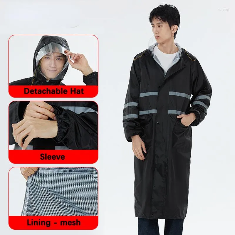 Men's Trench Coats Women Men's Waterproof Raincoats Ride Hiking Hooded Long Coat Rainstorm Mesh Lining Thick Reflective Strip Clothing