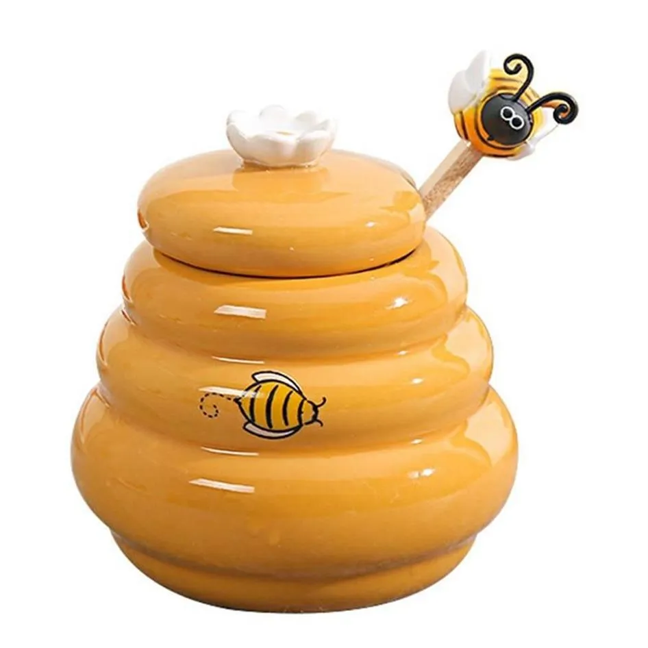 보관 병 항아리 세라믹 벌집 꿀 냄비와 목재 디퍼 항아리가있는 뚜껑 볶음 바 공급 부엌 액세서리 222v