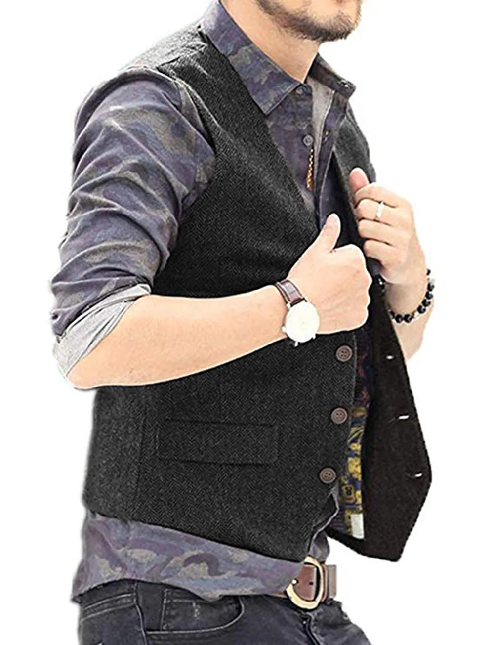Men's V-Neck Suit Vests Fashion Formal Slim Fit Business Herringbone Dress Waistcoat for Tuxedo Wedding Party 230412_voghion.com