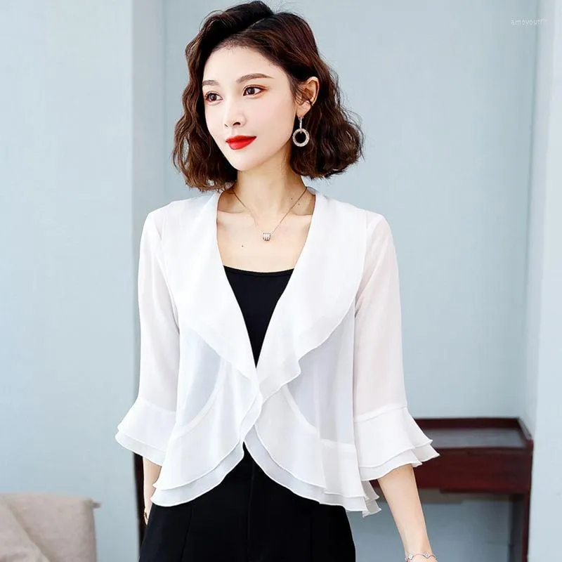 Women's Suits 2023 Fashion Thin Blazers Women Sun-proof Summer Casual Female Elegant Solid White Shawl Outwear Streetwear Clothing A149