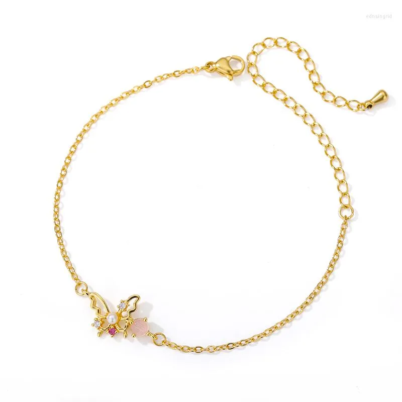 Lien Bracelets Opale Papillon Pour Femmes En Acier Inoxydable Chaîne Filles Romantique Rose Gemmes Bijoux Couple Cadeaux