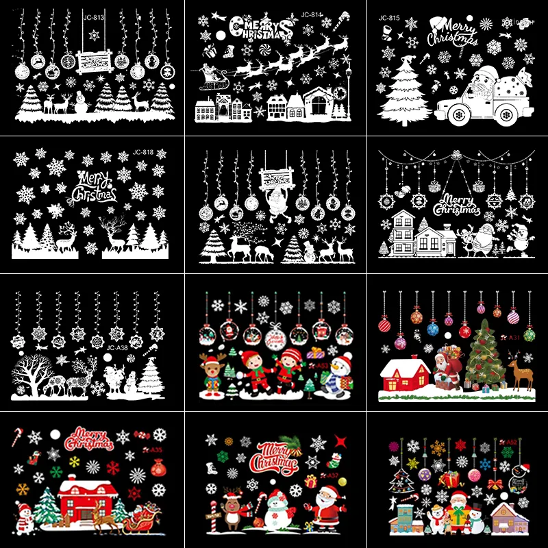 Muurstickers 1 pc's kerstkleur raam sneeuwvlokken Santa Claus glassticker Home Decoratiejaar Navidad 2023