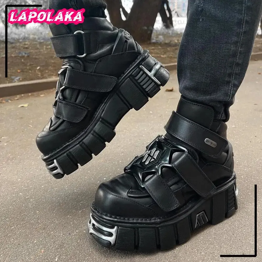Dress Shoes Brand Spring Rock Women Sneakers Gothic Street Chunky Heels Platform Motorcycle Shoes For Woman Female Metal Punk Sneakers 231110