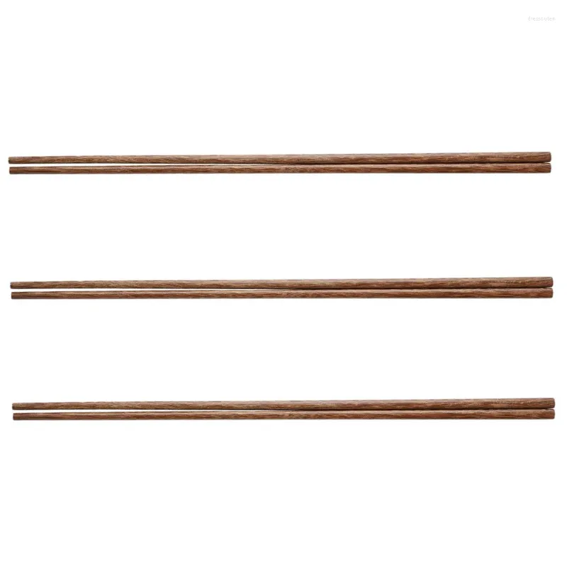 Kitchen Storage 3 Pair Natural Wood Long Chopsticks Household Restaurant Pot