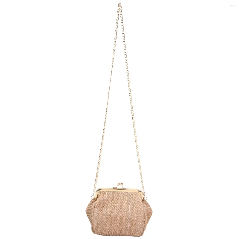 Evening Bags Small Crossbody Boho For Women Clutch Hasp Ladies Handbag Female Straw Beach Rattan Messenger Bag(Brown)