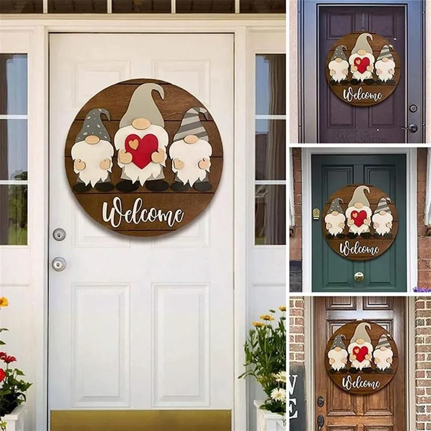 Couronnes de fleurs décoratives 1 pièces Gnome Interchangeable ferme porte d'entrée signe de bienvenue cintre avec accessoires pour outil de jardin 276A