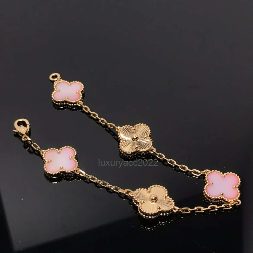 vanly cleefly bracelet bangle Golden Five Flowers Lucky Four leaf Grass Pink Shell Laser Bracelet Girl Luxury Little Friends Gift for Girlfriend