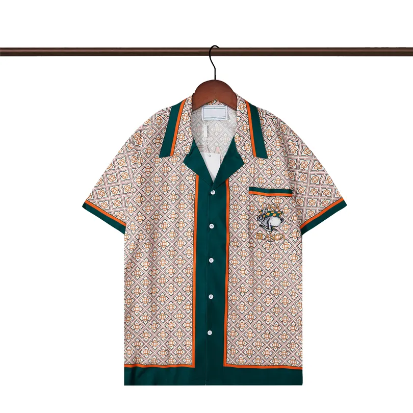 2024 Casablanc дизайнерская модная футболка с гавайским цветочным принтом и буквенным принтом, пляжные рубашки, мужская дизайнерская шелковая рубашка для боулинга, повседневная мужская летняя рубашка с коротким рукавом, свободная