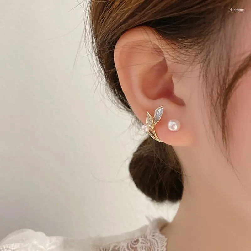 Dos boucles d'oreilles coréen bleu clair luxe Zircon queue de poisson perle goujon pour les femmes mode cristal Imitation douce boucle d'oreille fille bijoux