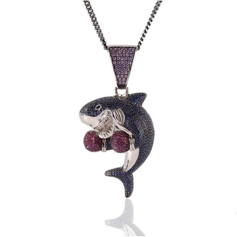 Подвесные ожерелья заморозили боксерское ожерелье для акулы мужские ювелирные украшения для хип -хоп