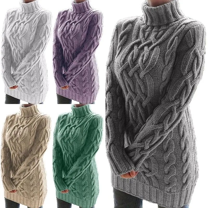 Pullover Frauen Europa und die Vereinigten Staaten Herbst und Winter Doppelrevers Vintage dicken Faden Twist Pullover Kleid