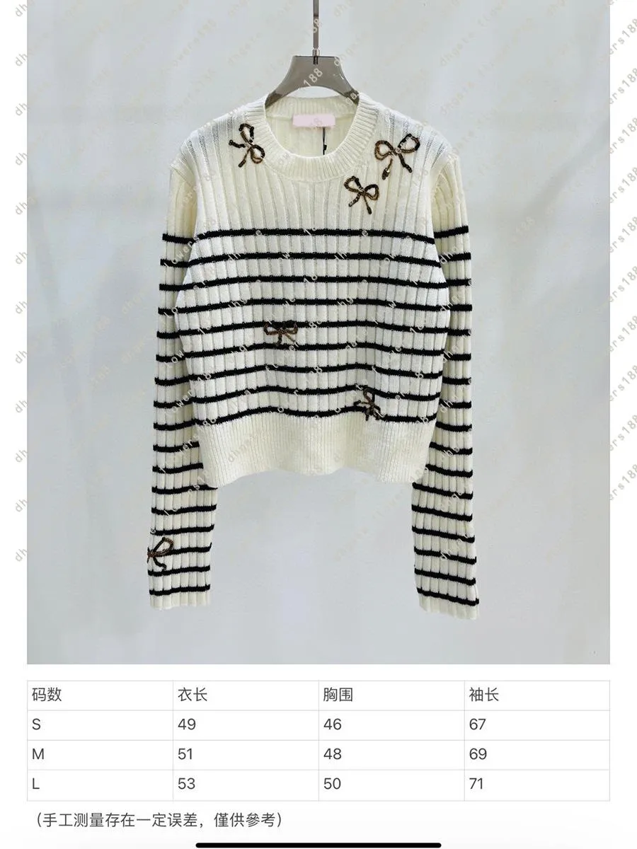 Women`s Sweaters Striped Handmade Bowtie Beaded Pullover Knitwear Heavy Duty Positioning Black And White Striped Casual Cashmere Sweater Women