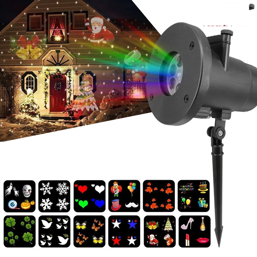 Interchangeable card snowstorm holiday pattern projection light outdoor waterproof lawn light LED