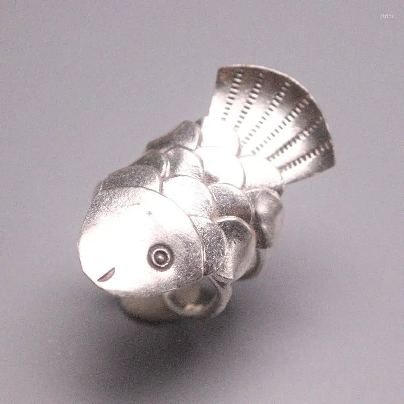 Cluster Rings Fine S925 Sterling Silver Ring Women Luck Fish Figure Adjustable 35mmW Gift