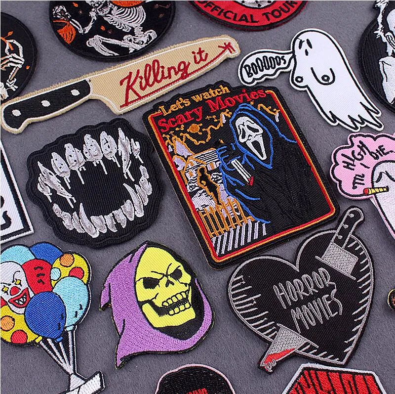 Emblemas de terror DIY colecionáveis na mochila Ferro punk em remendos bordados para adesivos de roupas Adesivos de caveira em roupas Listras Applique
