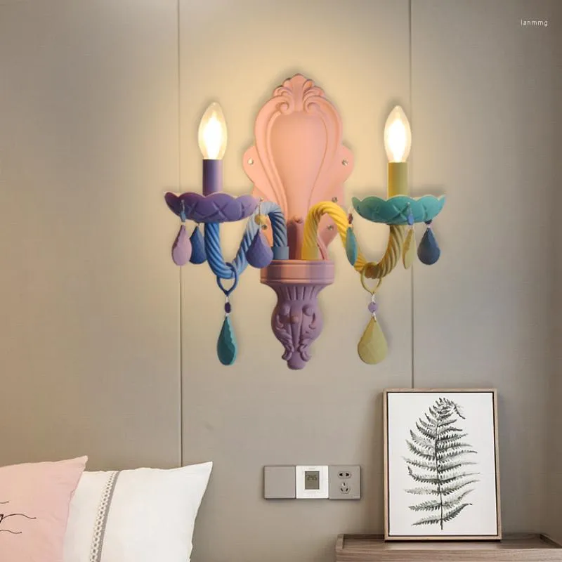 Wall Lamp Color Children's Room Princess Bedside Lamps Warm Wave Baby Girl Bedroom Decor Lights LED Macaron