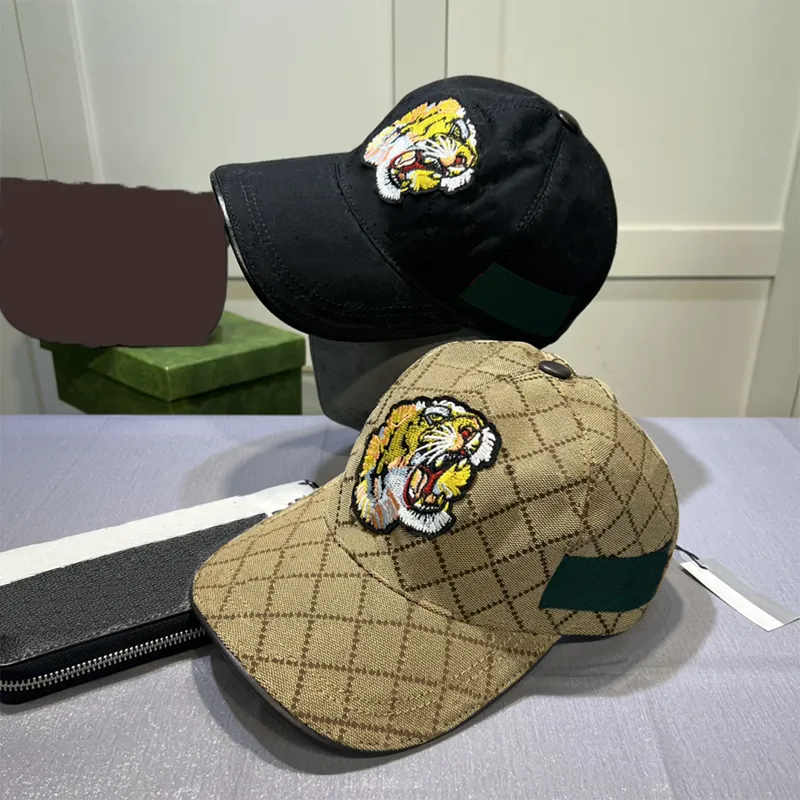 Tiger Borderyer Ball Caps com letra de designer completa Capace de beisebol para homens homens ao ar livre Chapéus de sol preto casquette marrom